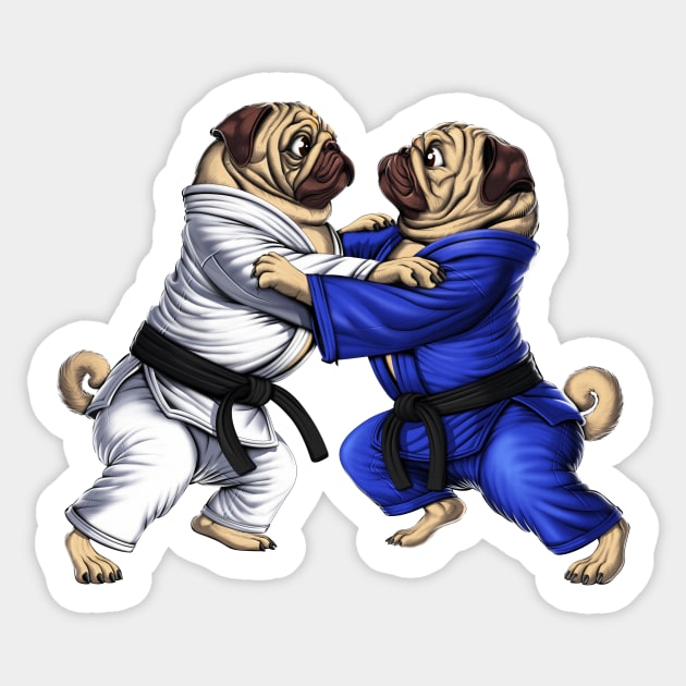 Pugs Jiu-Jitsu Wrestlers Sticker by underheaven